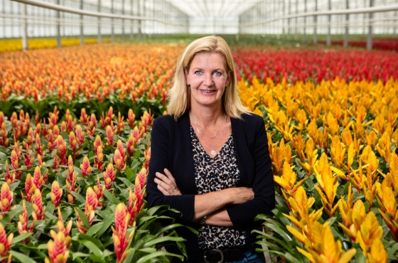 Picture of Danielle van Heijningen in greenhouse in between plants