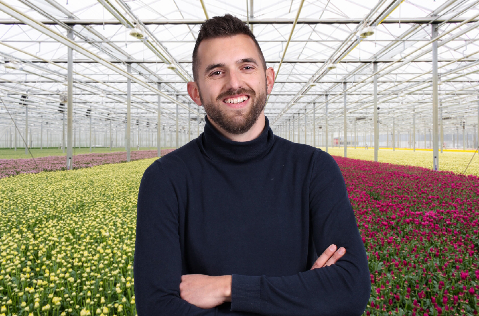 Stefan de Zeeuw in Greenhouse with Flowers
