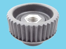 Knurled knob hollow with continuous threaded bush